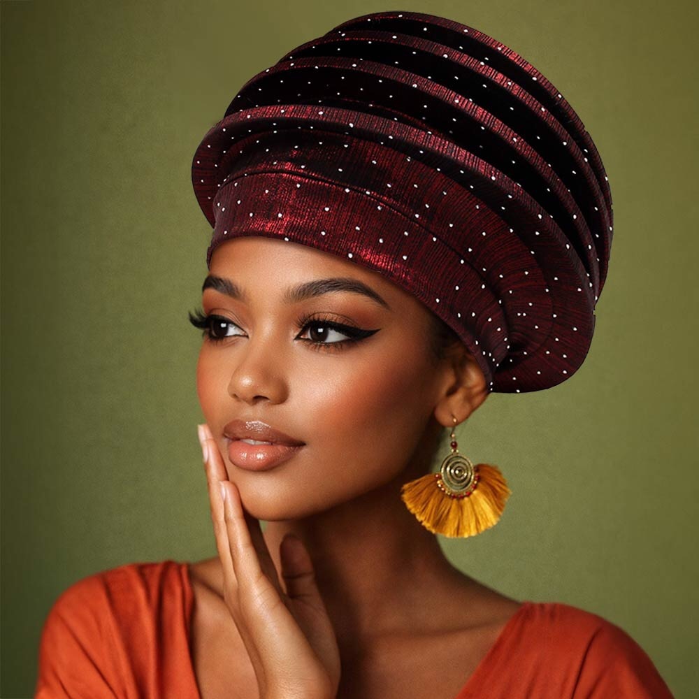 Rhinestone Embellished Pleated Statement Turban Hair Wrap